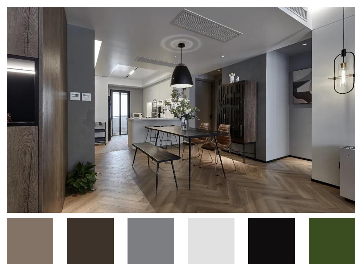 全屋通鋪魚骨紋、幾何分割裝飾墻，LDK的正確打開方式