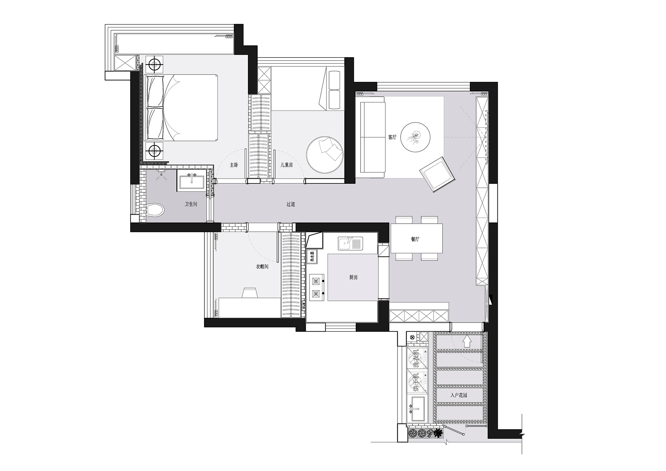 現(xiàn)代輕奢小三居，黑灰色調(diào)由簡入繁，滿足帶娃夫婦所有需求